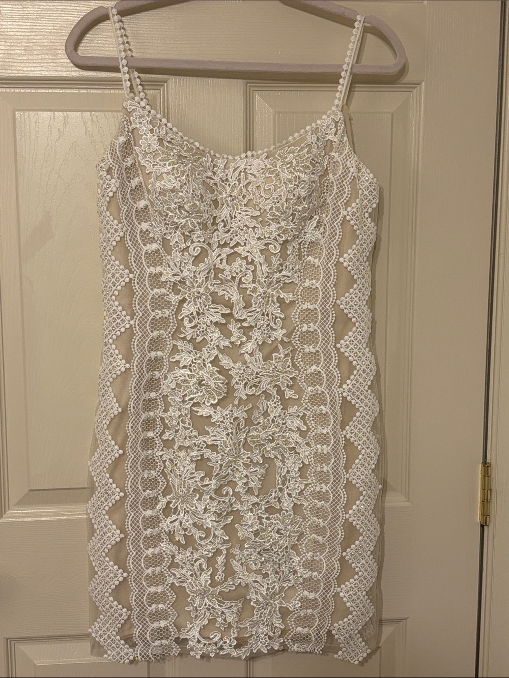 Jovani JVN Ivory Lace-Embroidered Beaded Mini Dress